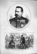 Old Antique Print 1877 Colonel Slaniceanu Russian Council War Barboschi 19th