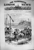 Original Old Antique Print 1877 War Watering Horses Storm 19th