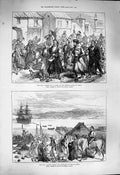 Original Old Antique Print 1877 War Varna Ship Landing Troops Munitions Siers