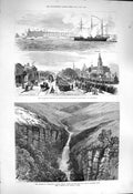 Original Old Antique Print 1877 Liverpool Naval Volunteers Southport Falls Mac