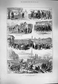 Original Old Antique Print 1877 War Rustchuk Ships Turkish Siers Ammunition