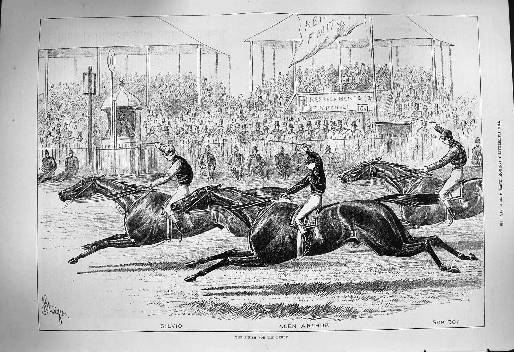 Original Old Antique Print 1877 Derby Horse Racing Glen Arthur Rob Roy Silvio