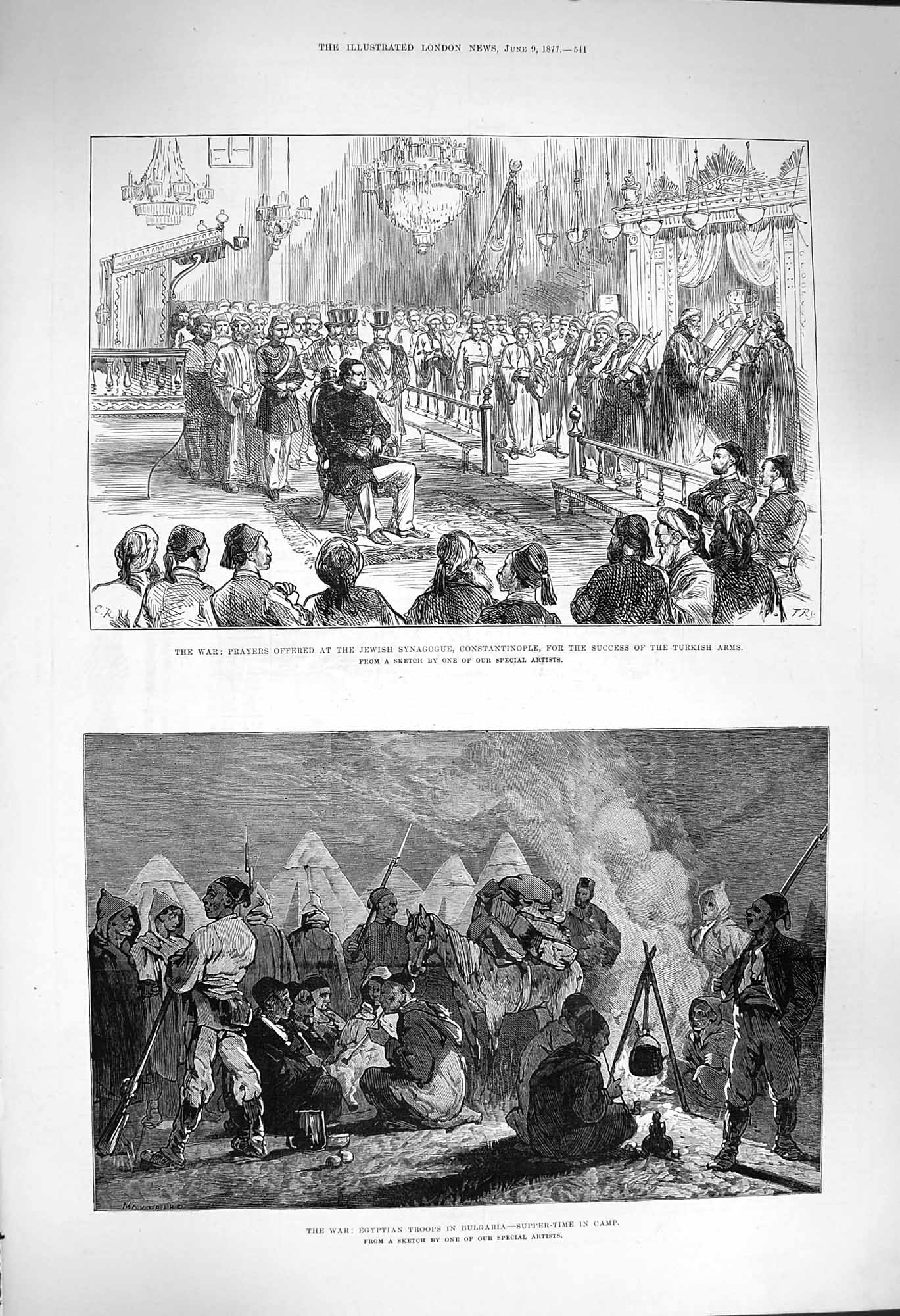 Original Old Antique Print 1877 War Jewish Synagogue Egyptian Siers Bulgaria