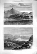 Antique Old Print *4011 1877 Land Midian Gulf Akaba Palm Grove Mountains Art
