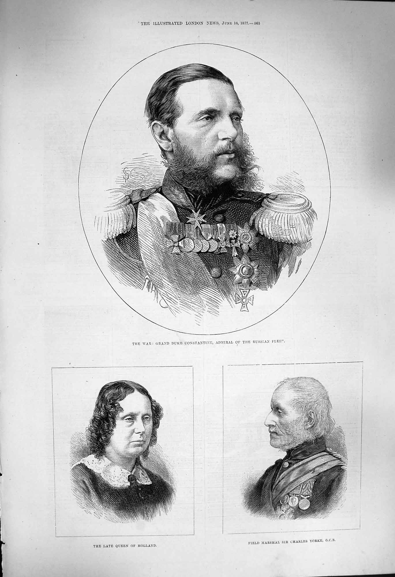 Old Antique Print 1877 Grand Duke Constantine Queen Holland Charles Yorke 19th