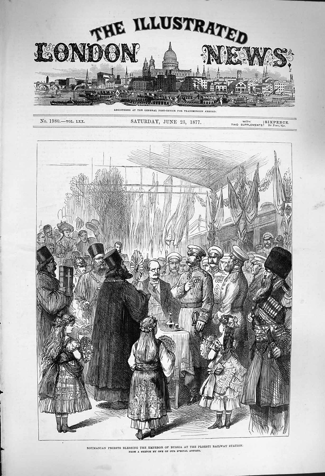 Antique Old Print *4010 1877 Roumanian Priests Emperor Russia Ploesti Railway