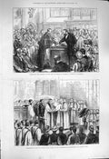 Original Old Antique Print 1877 Freedom London General Grant Canterbury Bishop