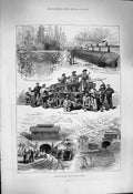 Original Old Antique Print 1877 St. Gothard Railway Tunnel Train Boring Machine