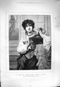 Original Old Antique Print 1877 Portrait Spanish Fruit Girl Fine Art Victorian