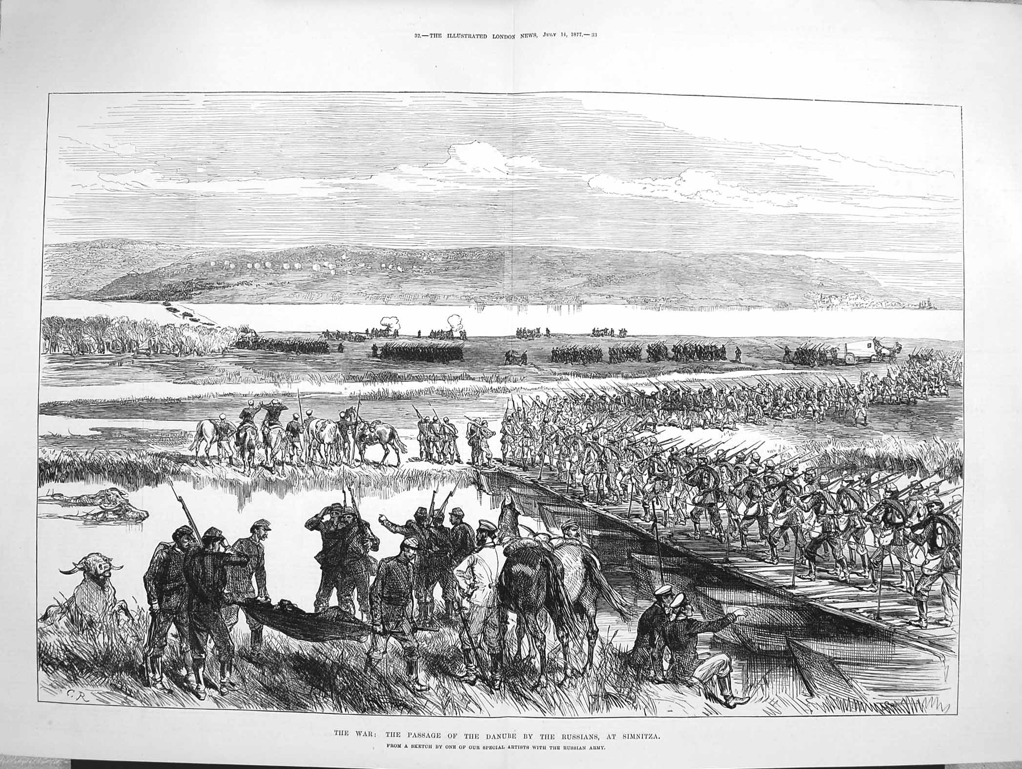 Original Old Antique Print 1877 War Passage Danube Russian Siers Simnitza Asia 0