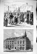 Old Antique Print 1877 Dock-House India Company Billiter War Roumans Hora 19th