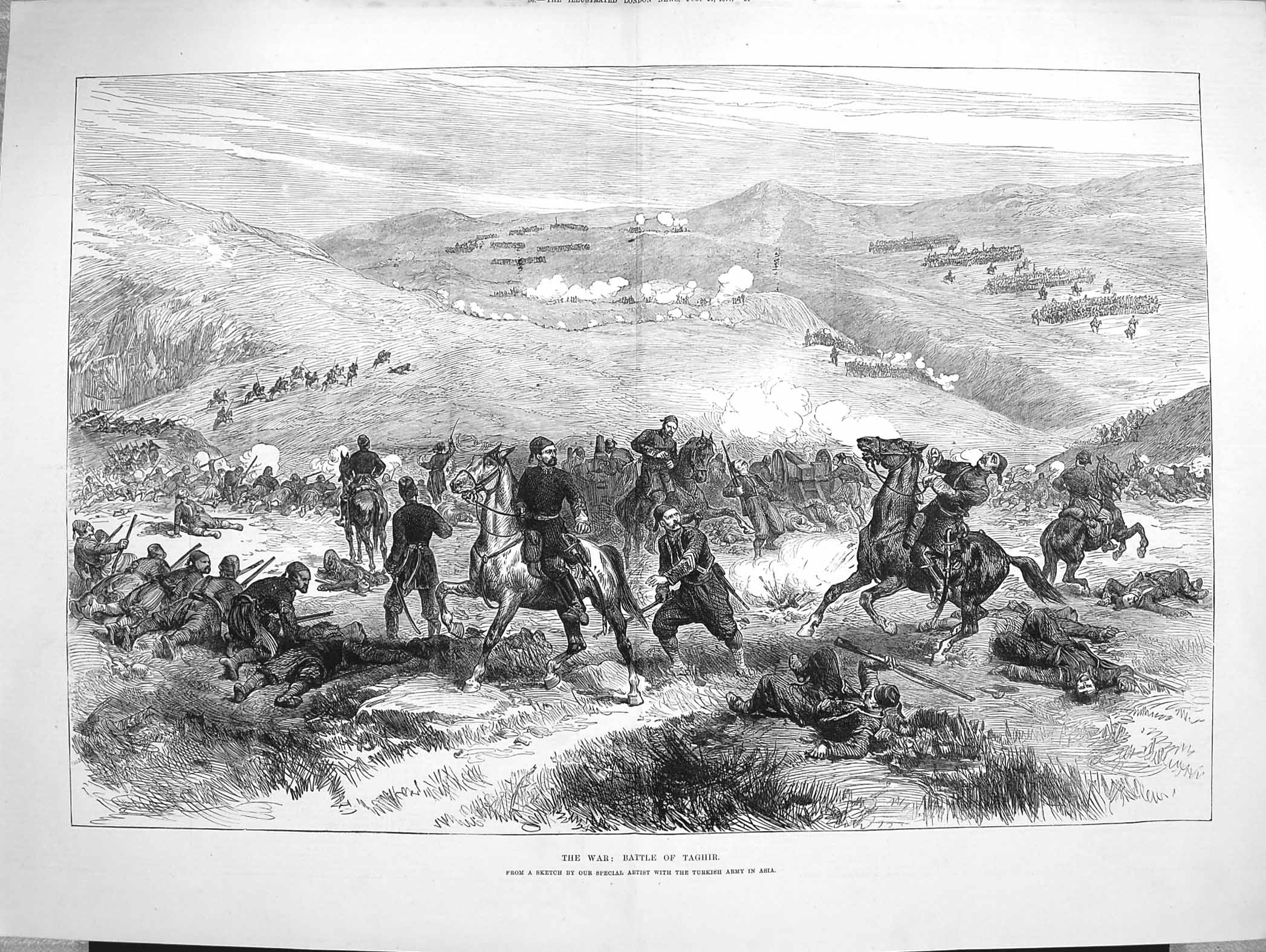 Original Old Antique Print 1877 War Battle Taghir Turkish Siers Asia Horses 0