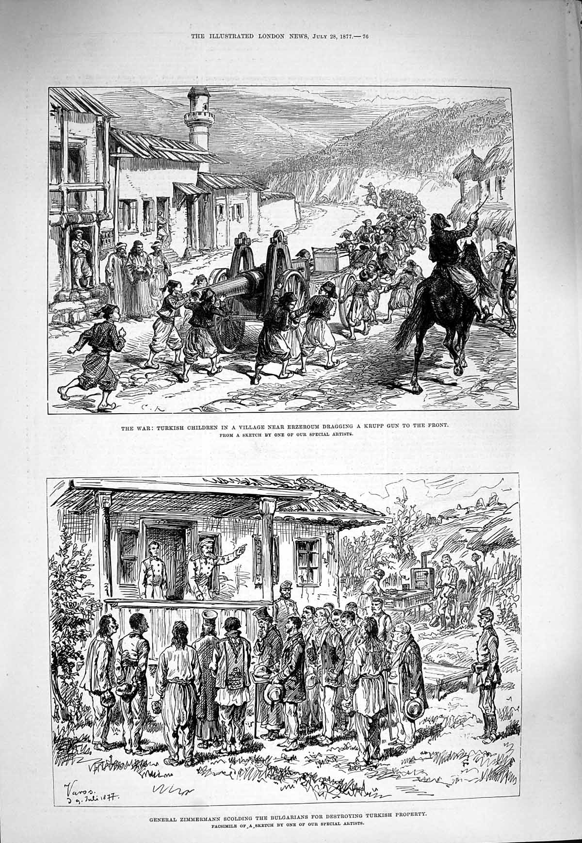 Original Old Antique Print 1877 War Turkish Children Erzeroum Krupp Zimmermann