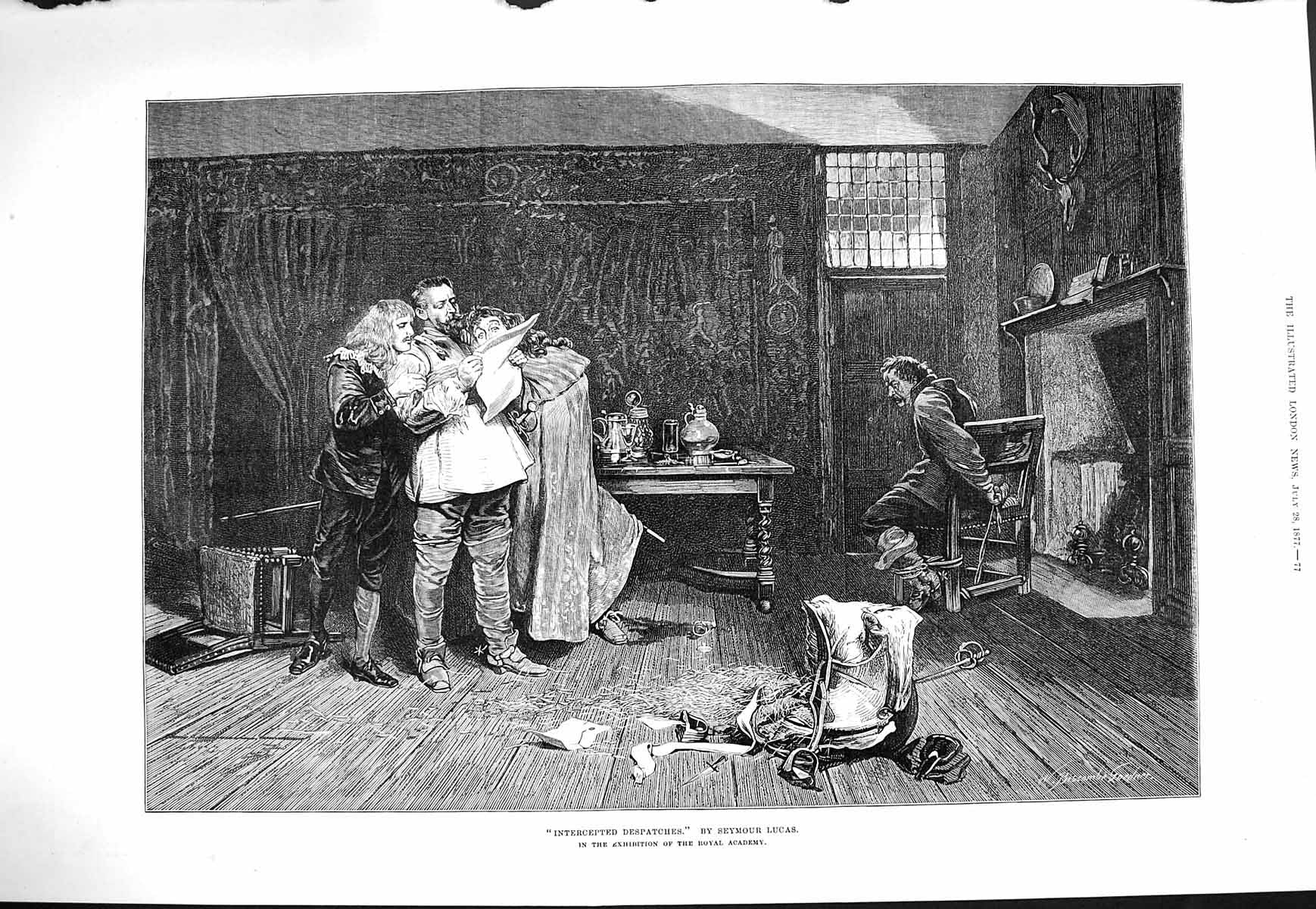 Old Antique Print 1877 Man Prisoner Intercepted Dispatches Seymour Lucas 19th