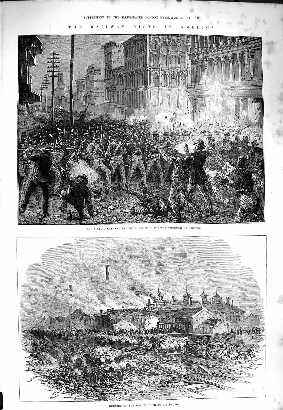 Old Antique Print 1877 Railway Riots America Maryland Baltimore Pittsburg 19th