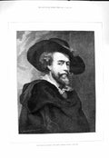 Original Old Antique Print 1877 Portrait Peter Paul Rubens Flemish Painter Art