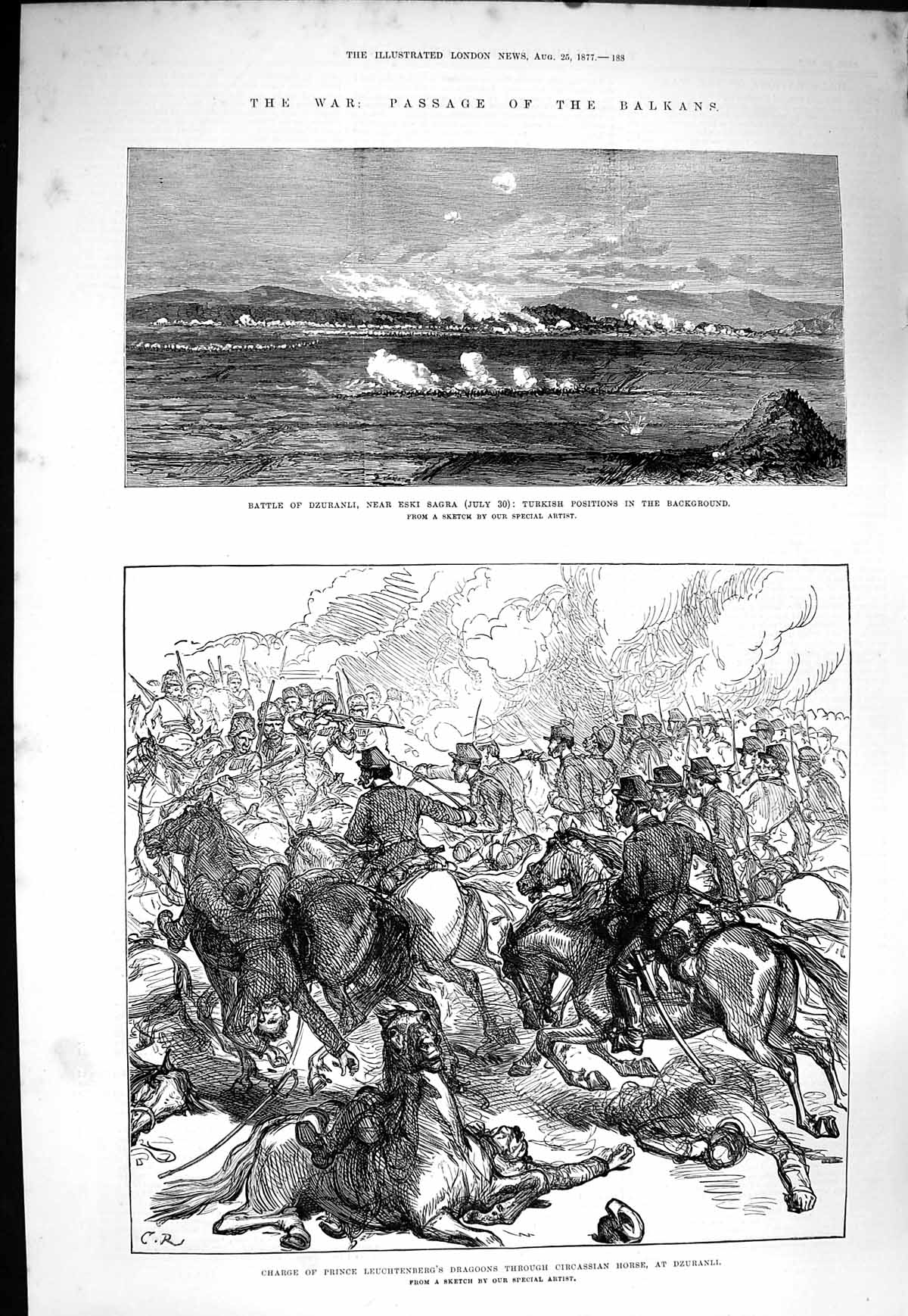 Old Antique Print 1877 War Balkans Dzuranli Eski Sagra Leuchtenberg Horse 19th