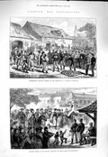 Old Antique Print 1877 Austria War Honveds Hungary Hussar Barracks Arms 19th