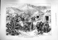 Original Old Antique Print 1877 Peasants Village Kars Bullocks Carts Mountains