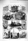 Old Antique Print 1877 Hereford Ludlow Castle Lady Chapel Druids Oak Tree 19th