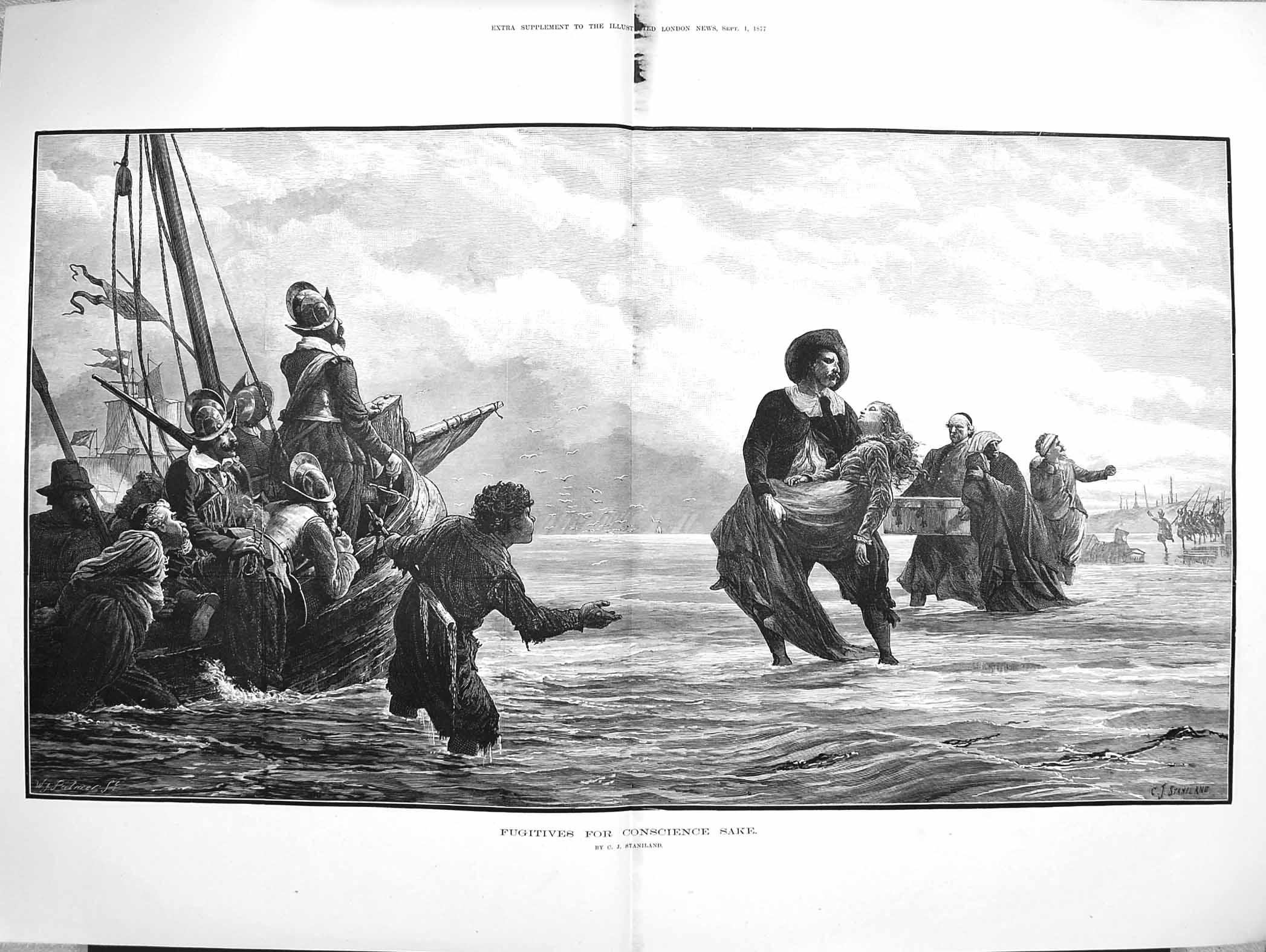 Original Old Antique Print 1877 Damaged Fugitives Conscience Sake Ship 19th