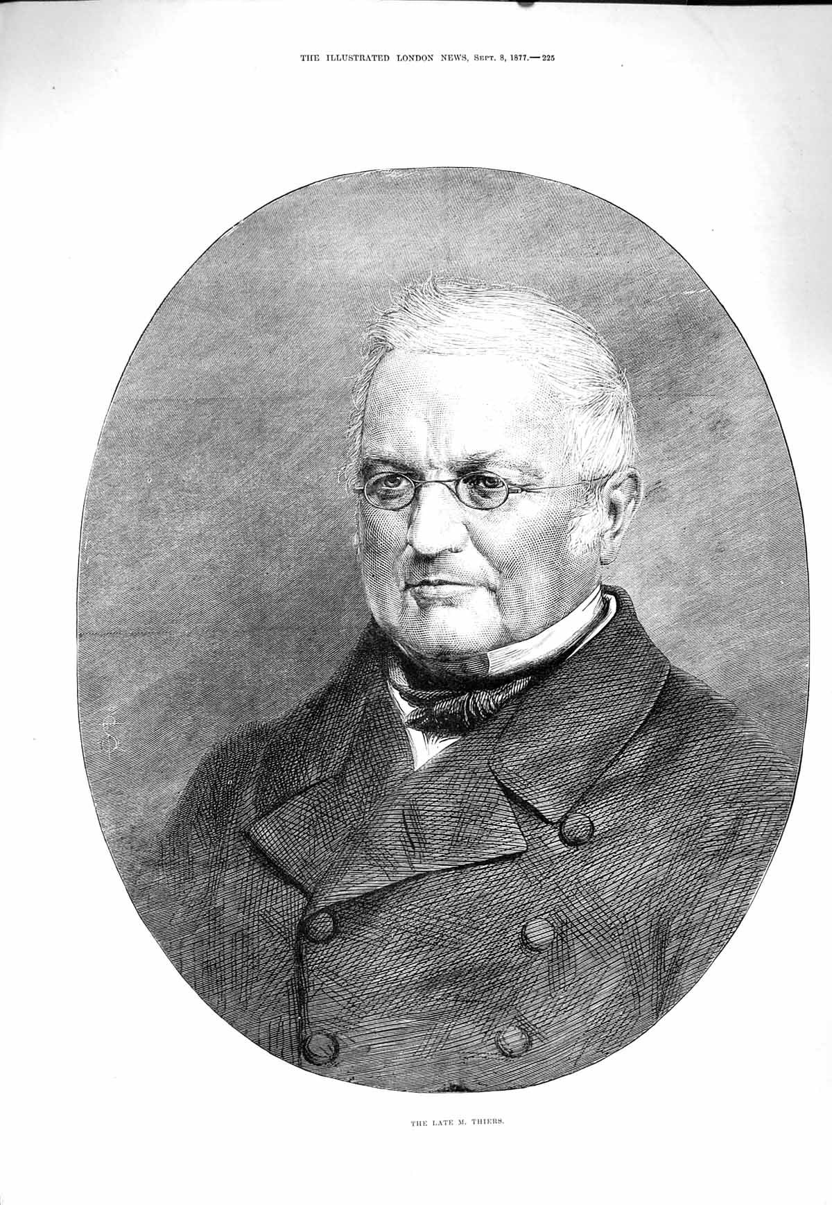 Original Old Antique Print 1877 Portrait Theirs French Statesman Historian 19th