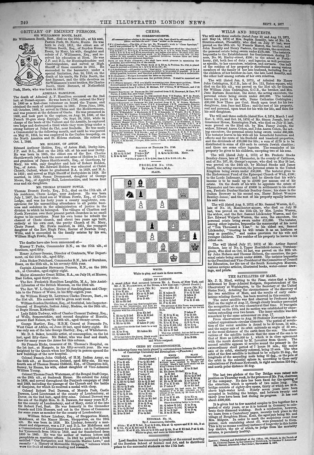 Antique Old Print Ref.129 1877 Ten Pages Chess Moves Illustrated London News