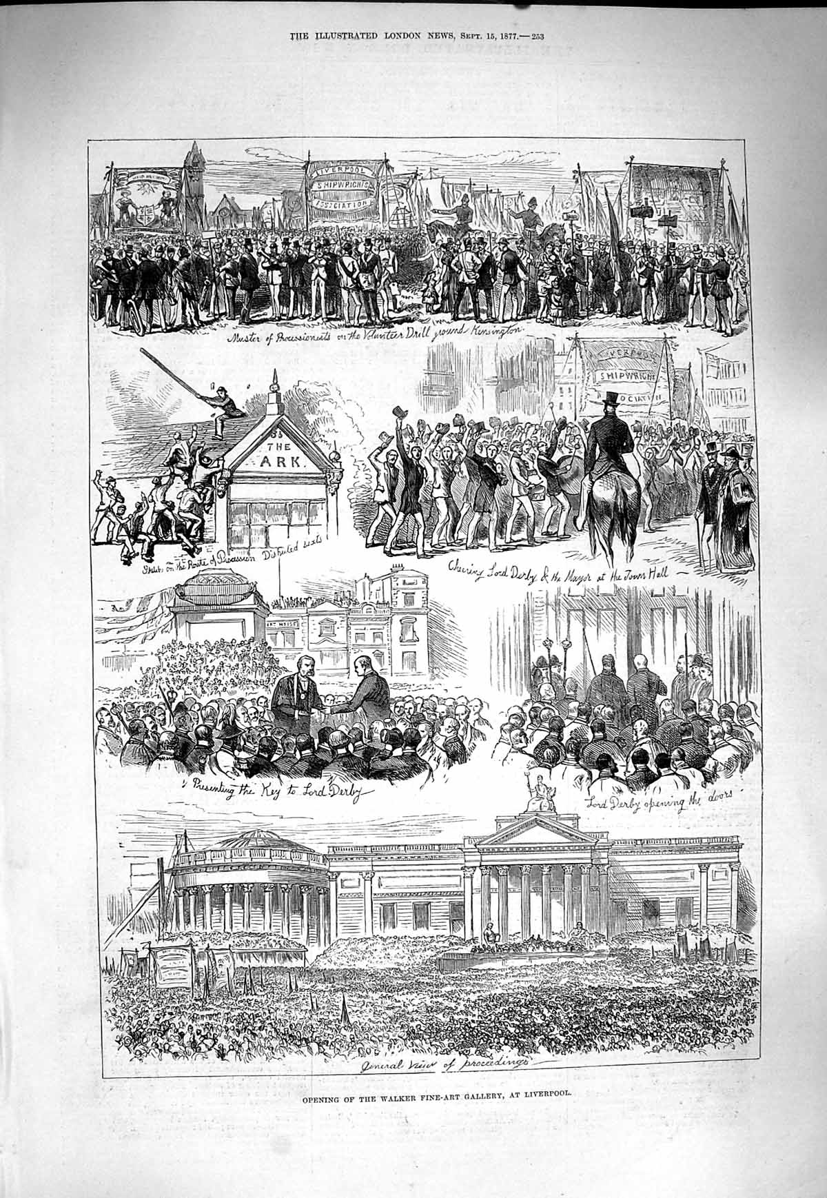 Original Old Antique Print 1877 Walker Fine Art Gallery Liverpool England 19th