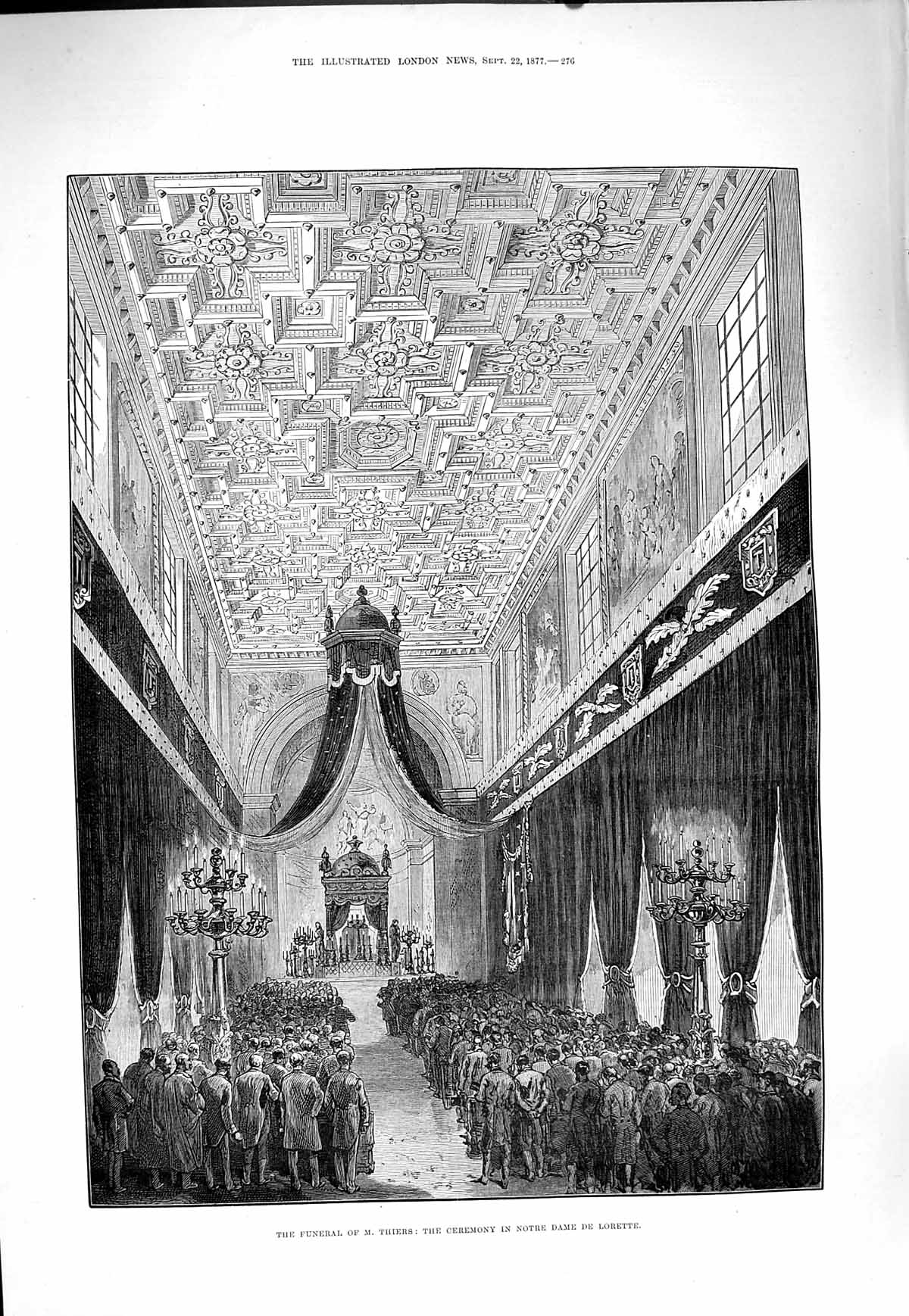 Old Antique Print 1877 Funeral Thiers Notre Dame Lorette Manchester Tomb 19th