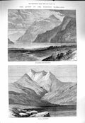 Old Antique Print 1877 Loch Maree Kinlochewe Ben Eag Mountains Scotland 19th