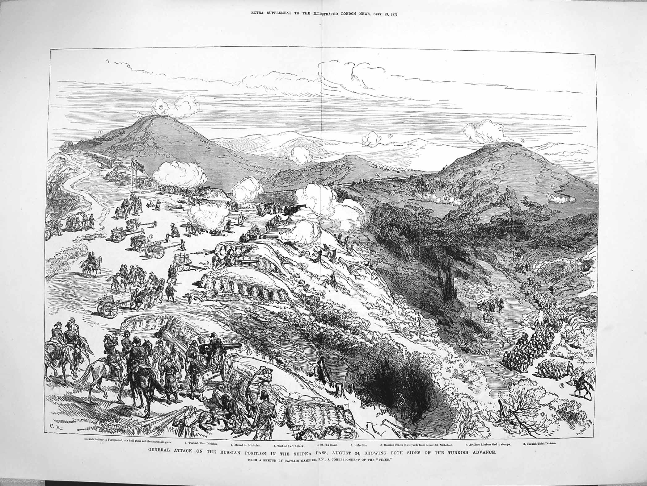 Original Old Antique Print 1877 Attack Russian Siers Shipka Pass Mount Nicolas