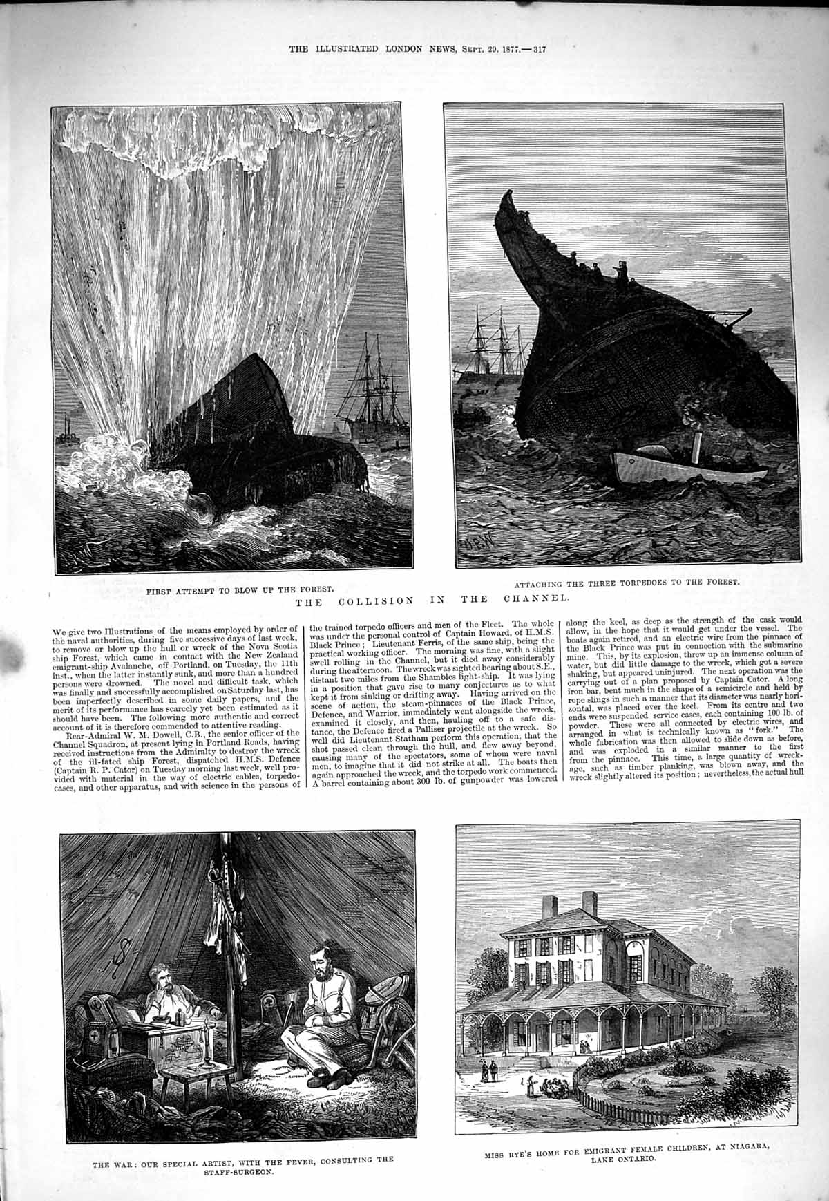 Original Old Antique Print 1877 Ships Collision Channel War Surgeon Rye Ontario