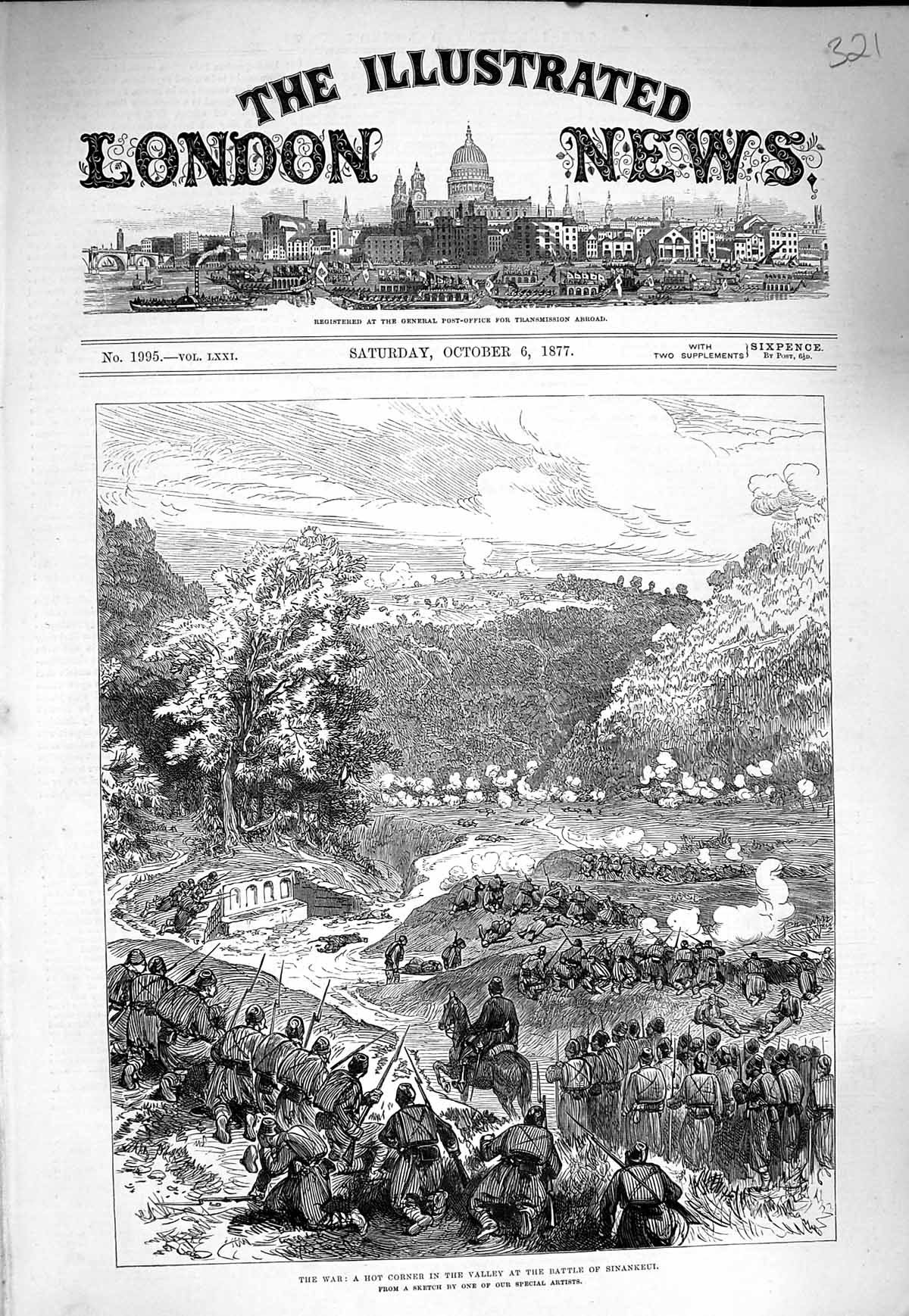 Old Antique Print 1877 War Valley Battle Sinankeui Kizil-Tepe Kaceljevo 19th
