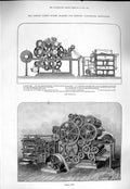 Old Antique Print *4032 1877 Ingram Patent Rotary Machine Ing Newspapers