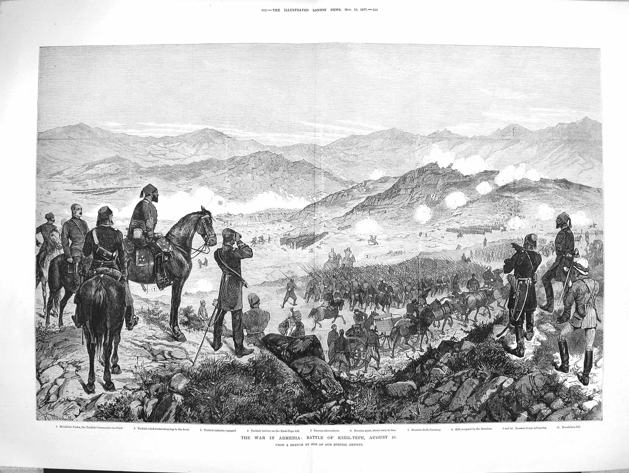 Old Antique Print 1877 War Armenia Battle Kizil-Tepe Hill Moukhtar Pasha 19th