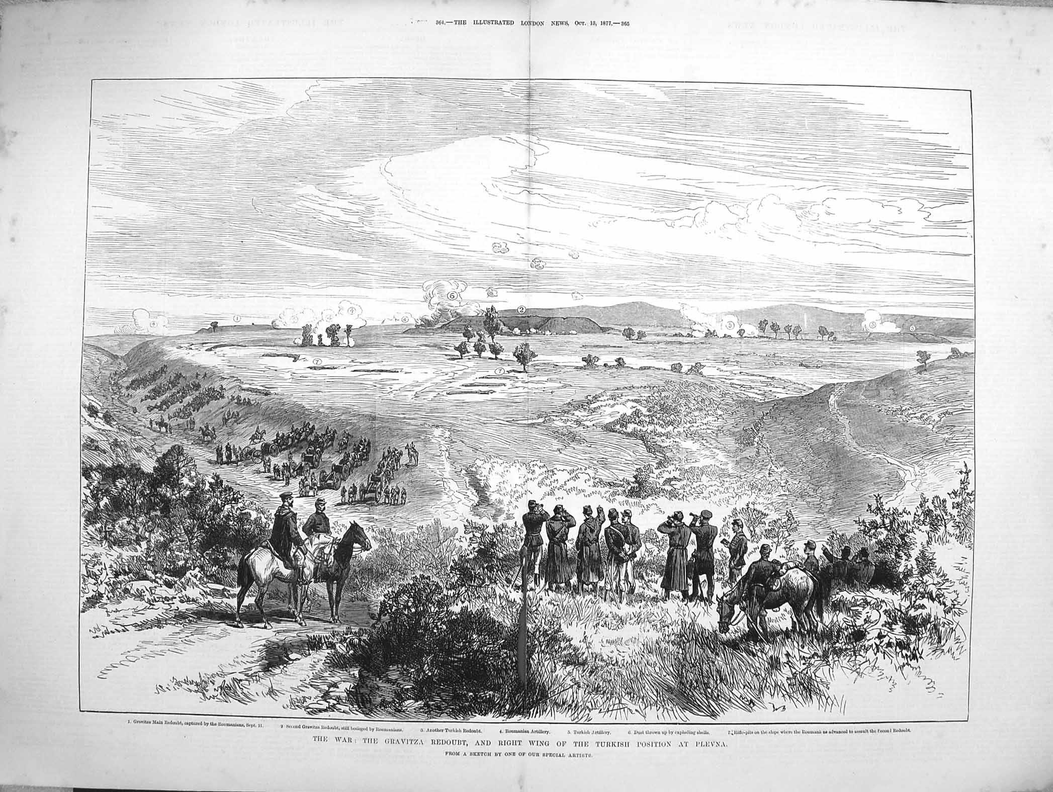 Old Antique Print Damaged 1877 War Gravitza Redoubt Turkish Army Plevna 19th