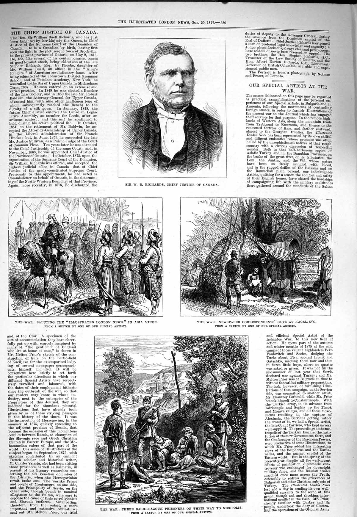 Old Antique Print 1877 Richards Justice Canada War Bashi-Bazouk War Asia 19th