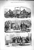 Original Old Antique Print 1877 Colliery Mining Explosion Wigan Dead Bodies