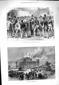 Old Antique Print 1877 French Elections Voting-Paper Fire Inverary Castle 19th