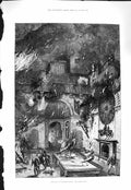 Old Antique Print 1877 Fire Inverary Castle Scotland Great Hall Fine Art 19th