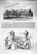 Original Old Antique Print 1877 Woodlands Convalescent Rawdon Bradford Japan