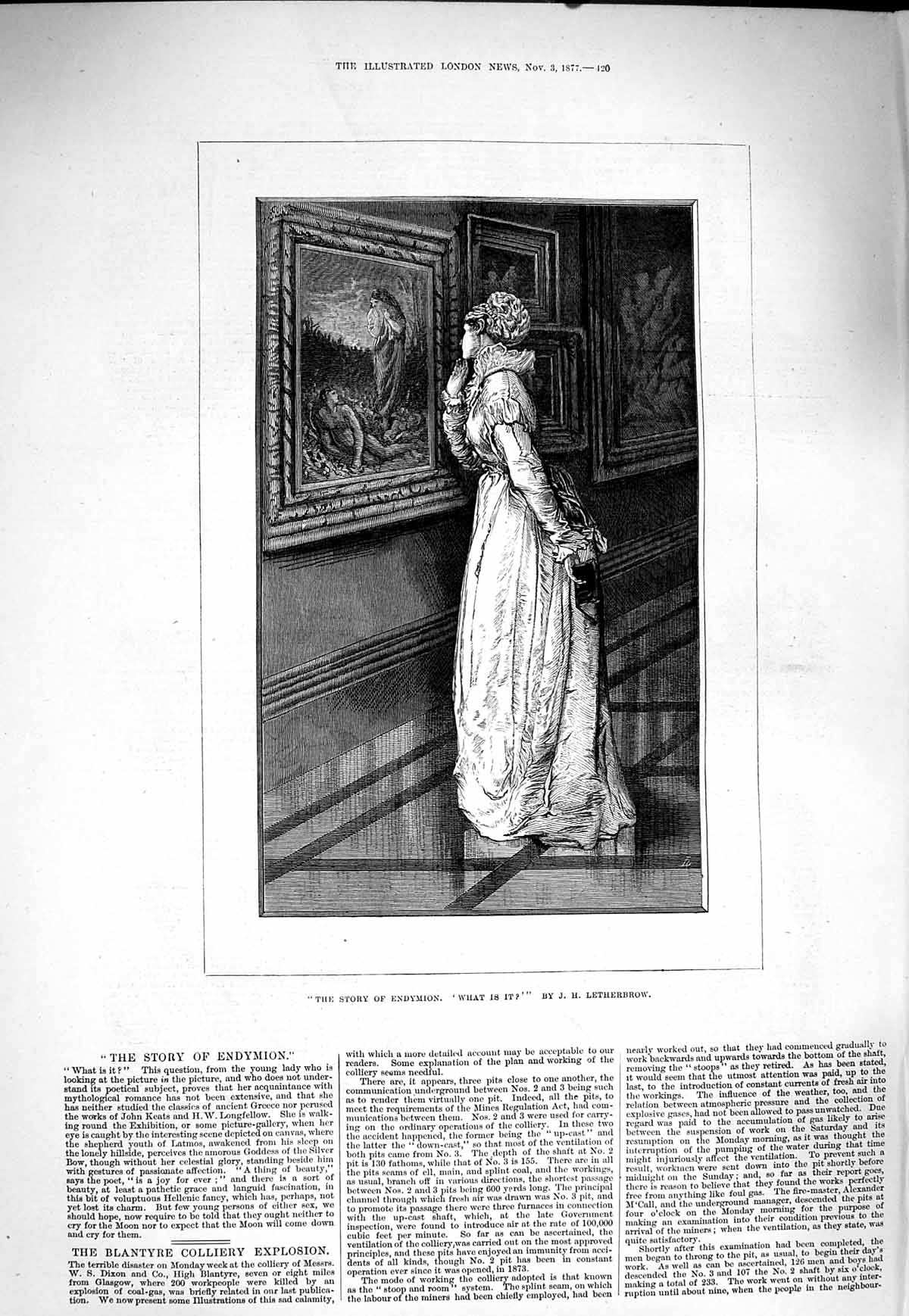 Original Old Antique Print 1877 Story Endymion Lady Art Paintings Letherbrow
