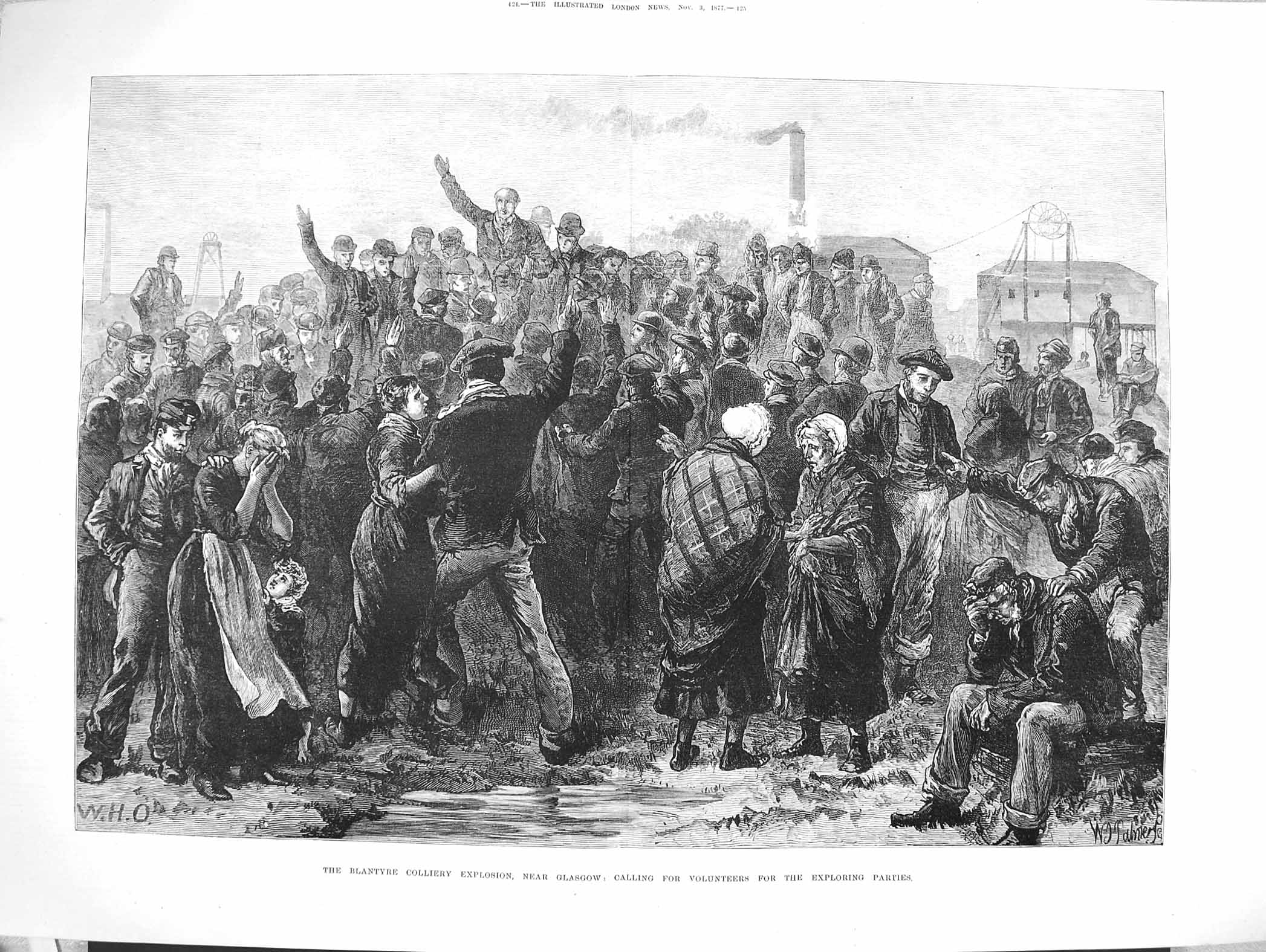 Original Old Antique Print 1877 Blantyre Colliery Mining Explosion Glasgow Pit