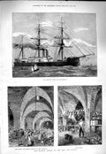 Old Antique Print 1877 Brazilian Ironclad Independencia Masons Strike Law 19th