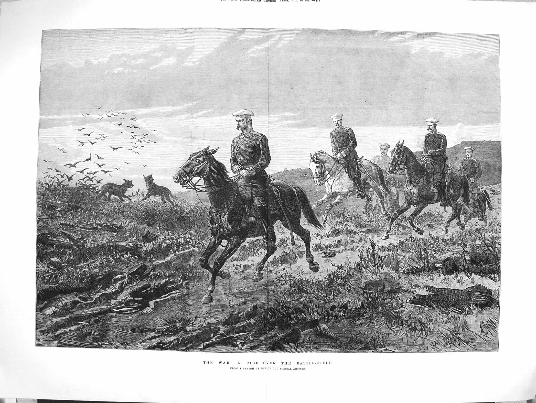 Original Old Antique Print 1877 War Horses Riding Battle Field Fine Art 19th