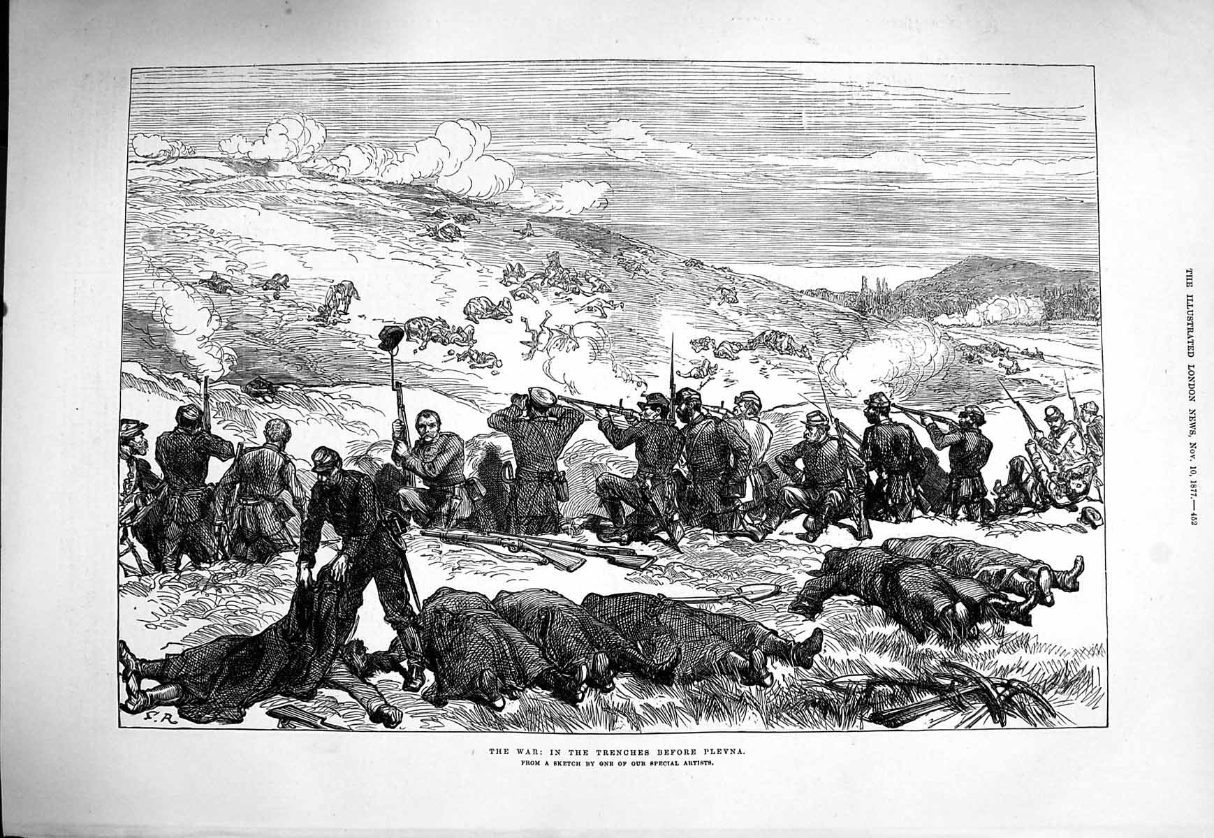 Original Old Antique Print 1877 War Trenches Siers Plevna Battle Scene 19th