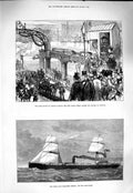 Old Antique Print 1877 Lord Mayor London Steam Ferry Thames German Ship 19th