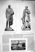 Original Old Antique Print 1877 Statue Lord Lawrence Laird College Music Blind
