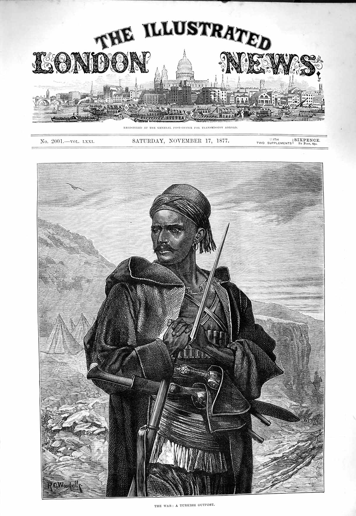 Original Old Antique Print 1877 Woodville Fine Art War Sier Turkish Outpost