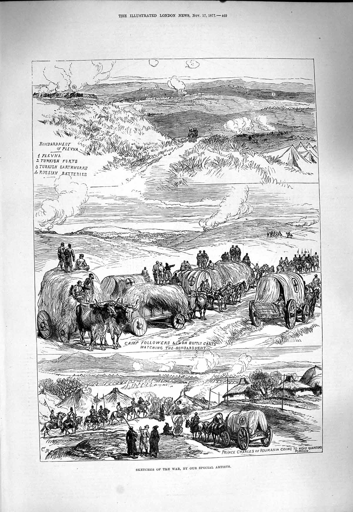 Original Old Antique Print 1877 War Plevna Turkish Forts Earthworks Batteries